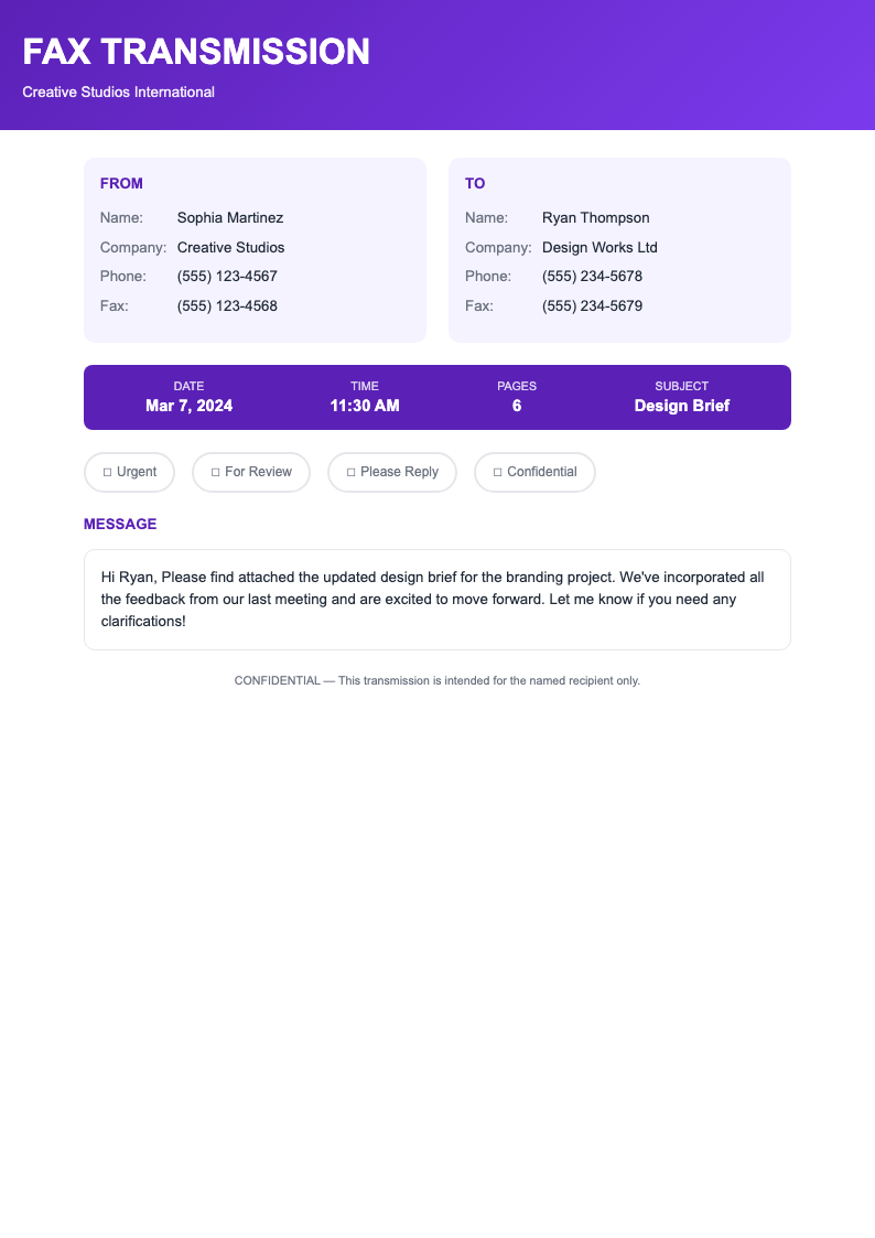 Purple contemporary fax cover page